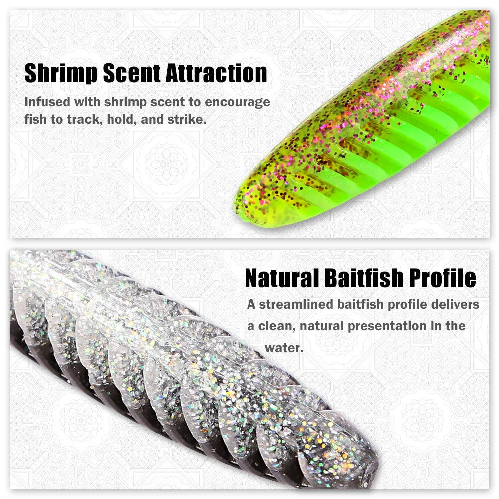 B&U Paddle Tail Swimbait – Shrimp Scent Ribbed Shad Bass Lure Soft Plastic Swimbait P3