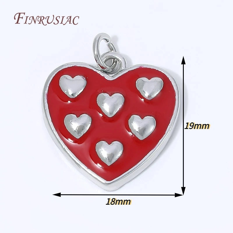 Red Enamel Heart Charms 18K Gold Plated DIY Pendant Jewelry Charm Pendant P3 Rhodium Plated 2 pieces