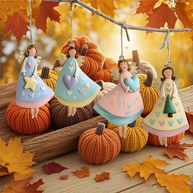 4-Piece Vintage Angel Wooden Christmas Tree Ornaments Set Christmas Tree Ornaments P3