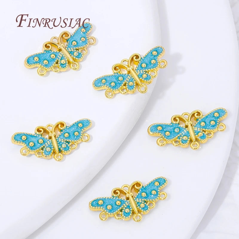 18K Gold Plated Blue Enamel Butterfly Connector Charm | DIY Jewelry Jewelry Connector Charm P3