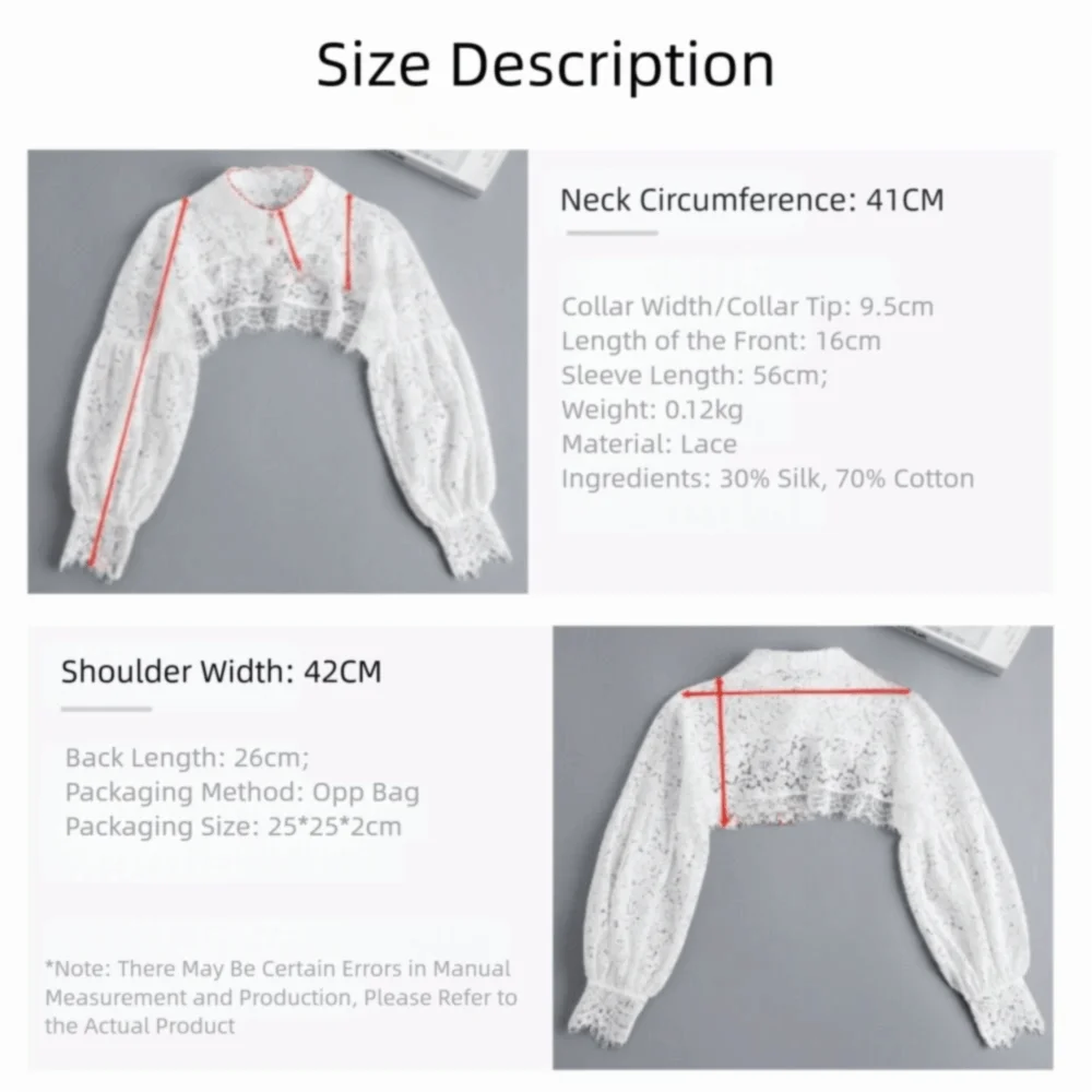 Women's Chiffon Lace Detachable Collar Shawl – Floral White Detachable Collar Shawl P3