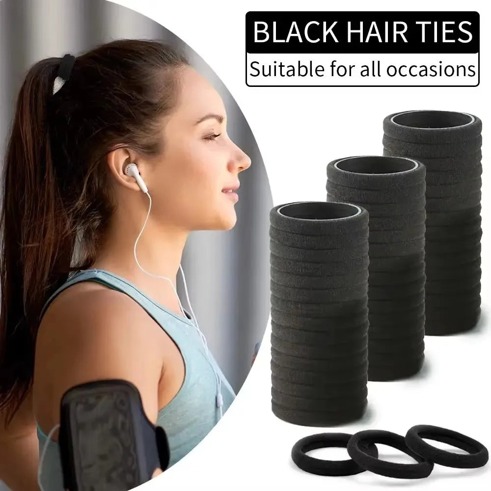 50-Pack Black Elastic Hair Bands – Ponytail Holders for Women Elastic Hair Bands P3