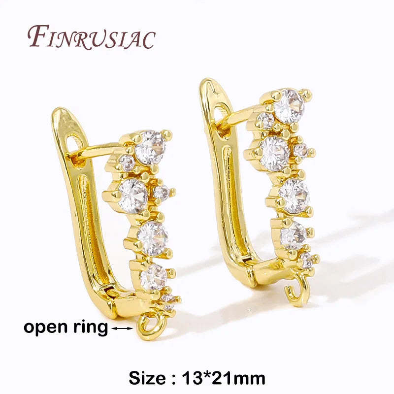 18K Gold Plated Brass Leverback Earring Clasp | CZ Beaded U Clasp Earring Clasp Findings P3 18K Real Gold Plated 1 pair