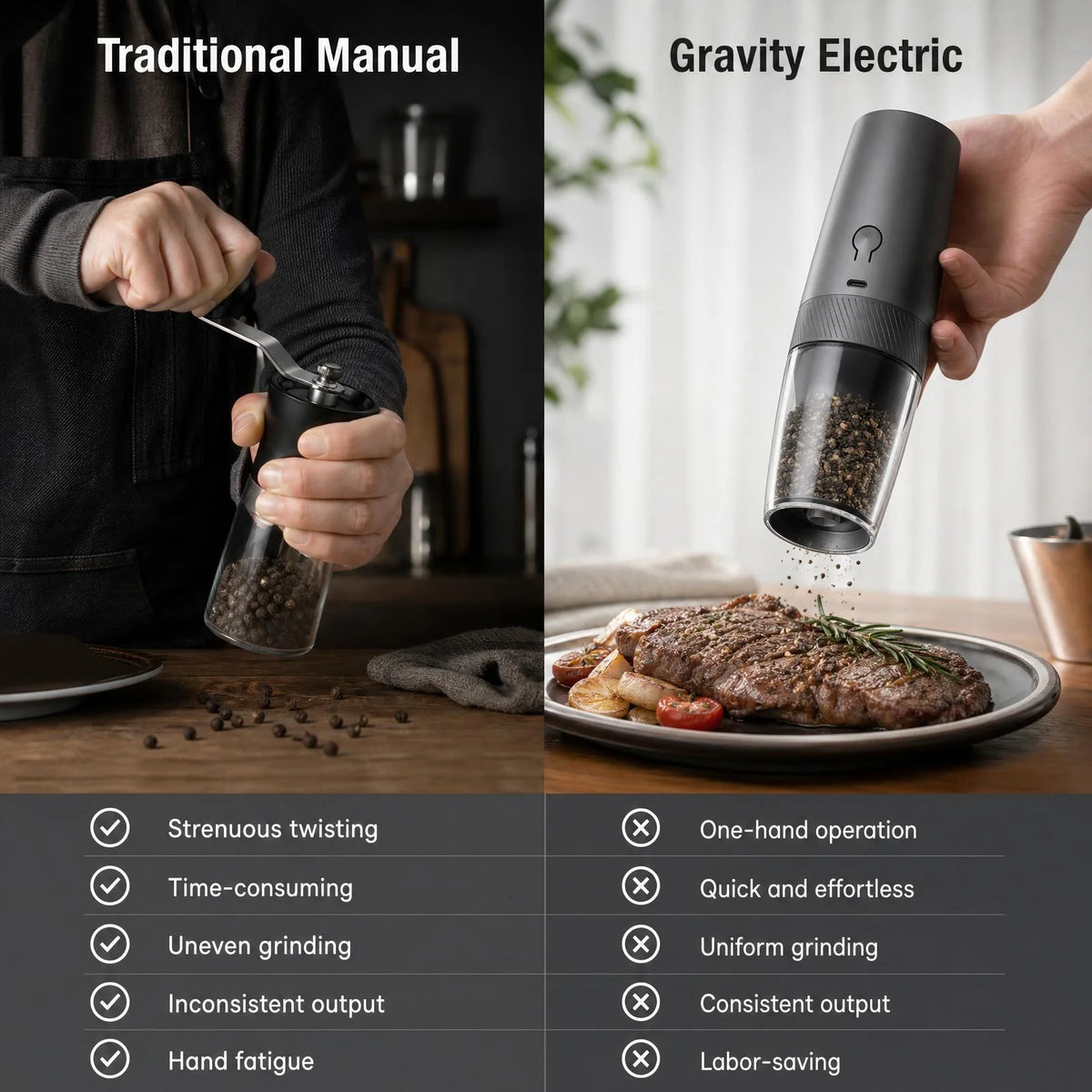 Electric Gravity Salt & Pepper Grinder Set – USB-C Rechargeable Electric Spice Grinder P3