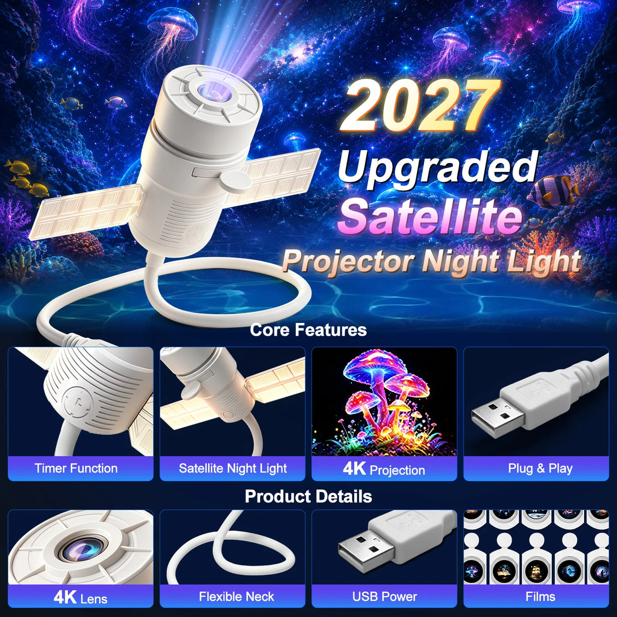 Astronaut Starry Sky Projector – 2-in-1 Night Light Decor Lamp Galaxy Night Projector P3