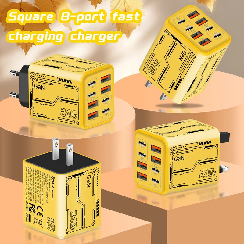 8-in-1 GaN 240W Desktop Charger | 4PD 4USB Fast Charging Multi-Port GaN Charger P3
