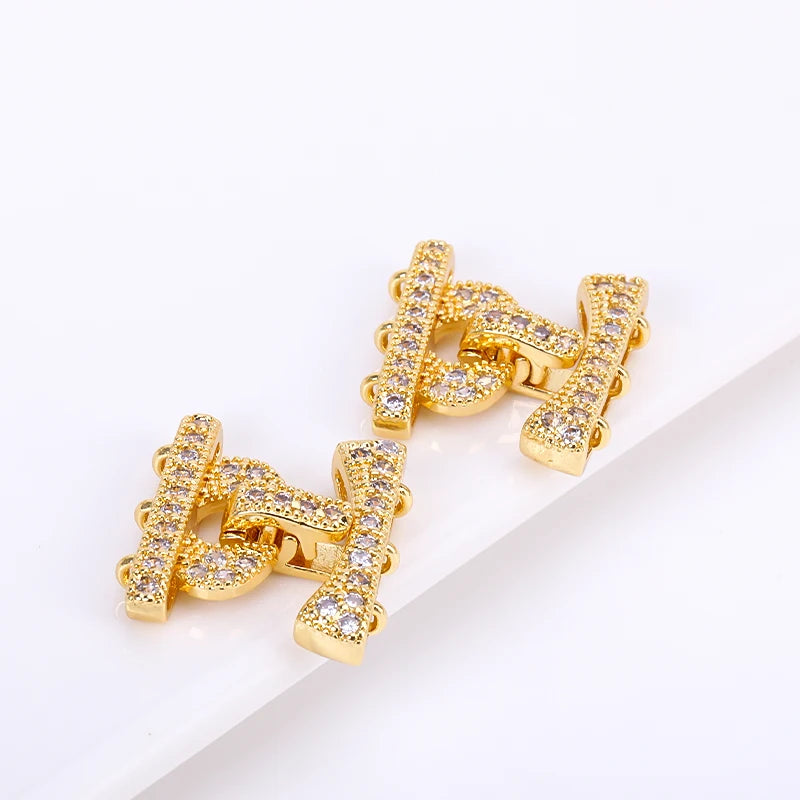 18K Gold Plated 3-Strand Clasp Zircon | Pearl Necklace Finding Jewelry Clasp Connector P3