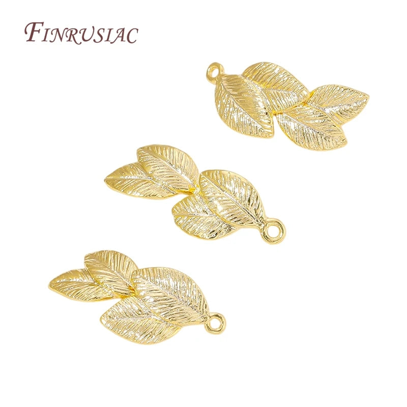18K Gold Plated Brass Leaf Cluster Charms – DIY Jewelry Connectors Jewelry Making Charms P3