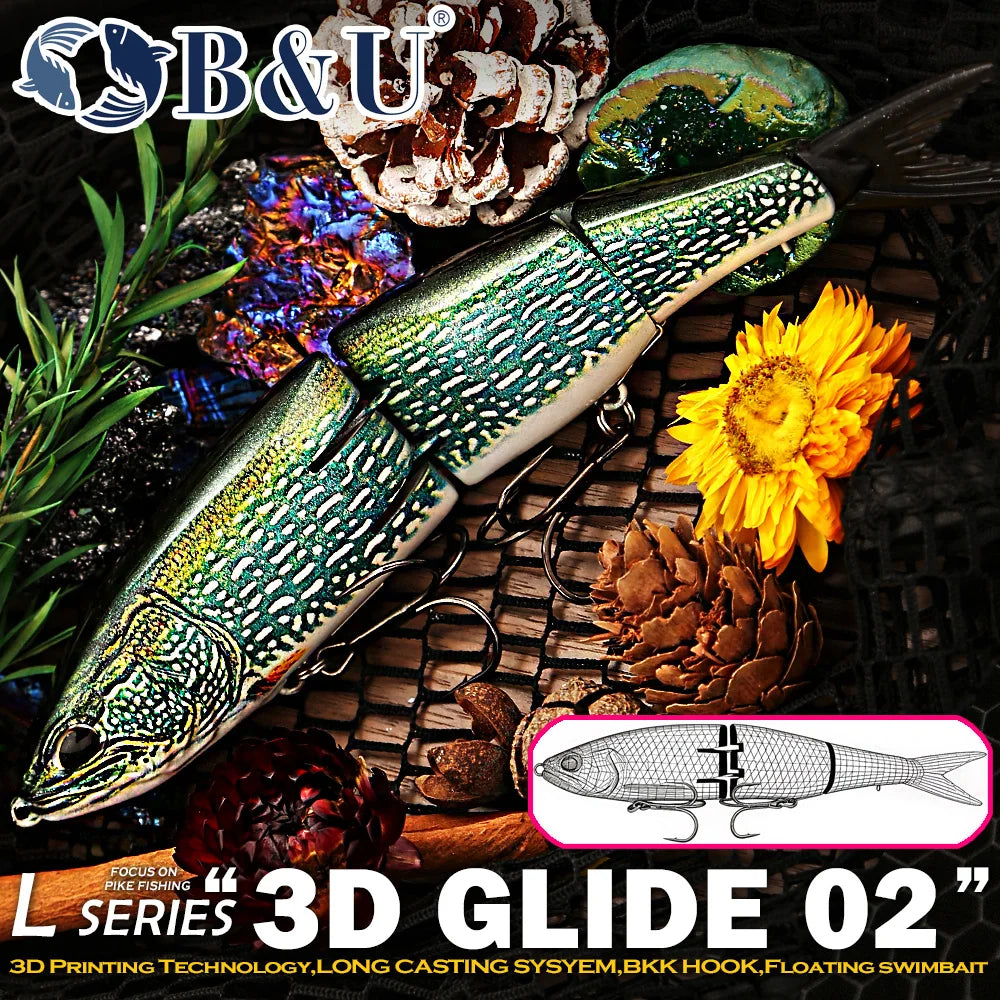 B&U 190mm Multi-Joint Glide Swimbait | Musky Pike Sinking Bait Glide Swimbait Lure P3