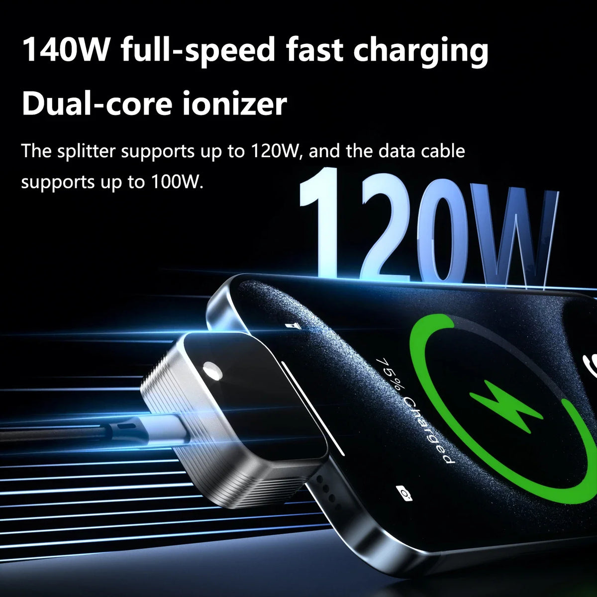 140W GaN USB-C Fast Charger – AI Auto Power-Off Adapter USB-C Fast Charger P3