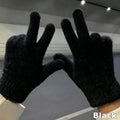 Faux Mink Fur Plush Winter Gloves – Unisex Warm Knit Outdoor Winter Plush Gloves P3 Black