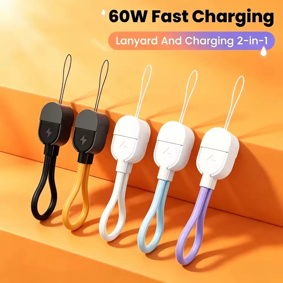 60W USB-C Short Keychain Cable 17cm | Fast Charge & Data USB-C Charging Cable P3