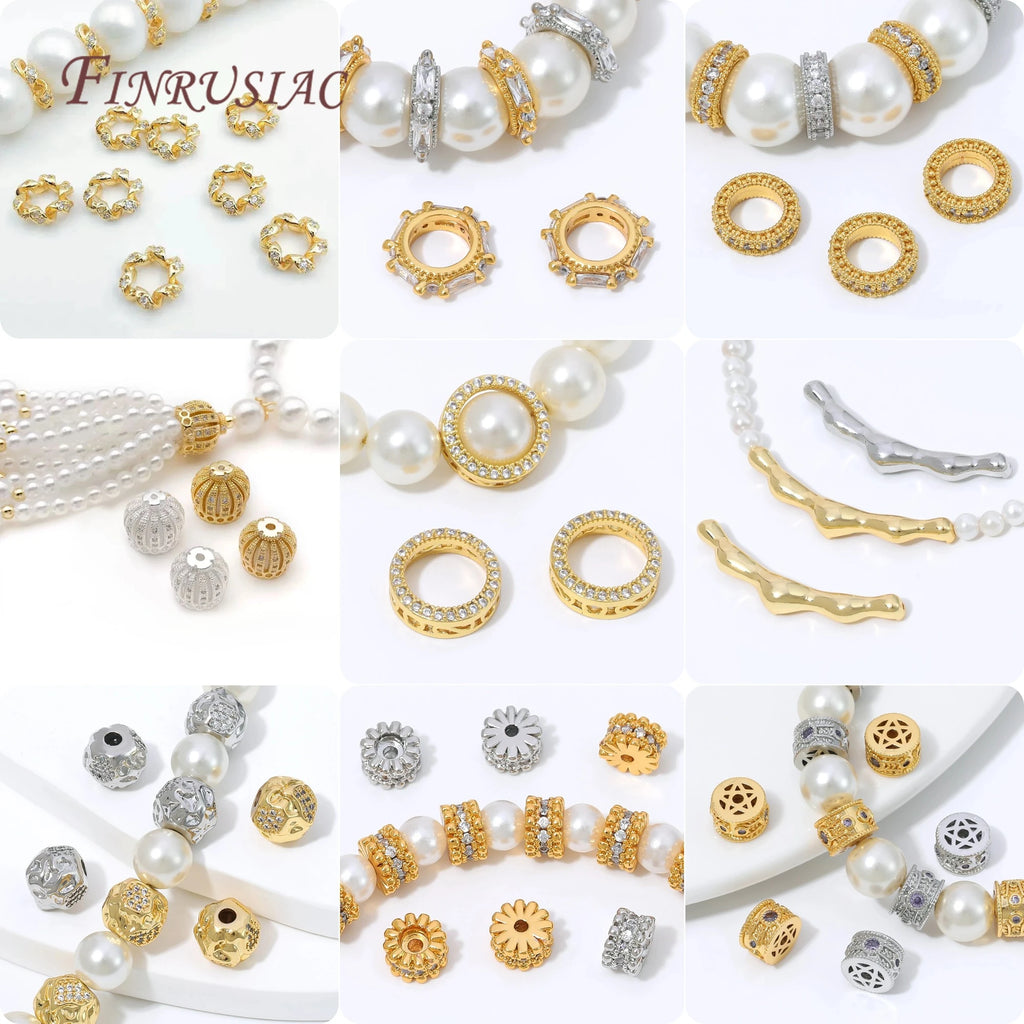 18K Gold Plated CZ Paved Round Spacer Beads | Jewelry Making Jewelry Spacer Beads P3