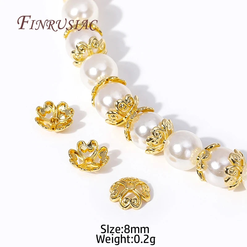 18K Gold Plated Hollow Flower Bead Caps 8mm | Brass Jewelry Findings Bead Caps Findings P3 18K Gold Plated-8MM 40 Pieces