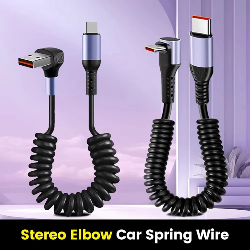66W USB-C Spring Coil Cable – Fast Charging & Data Transfer USB-C Charging Cable P3
