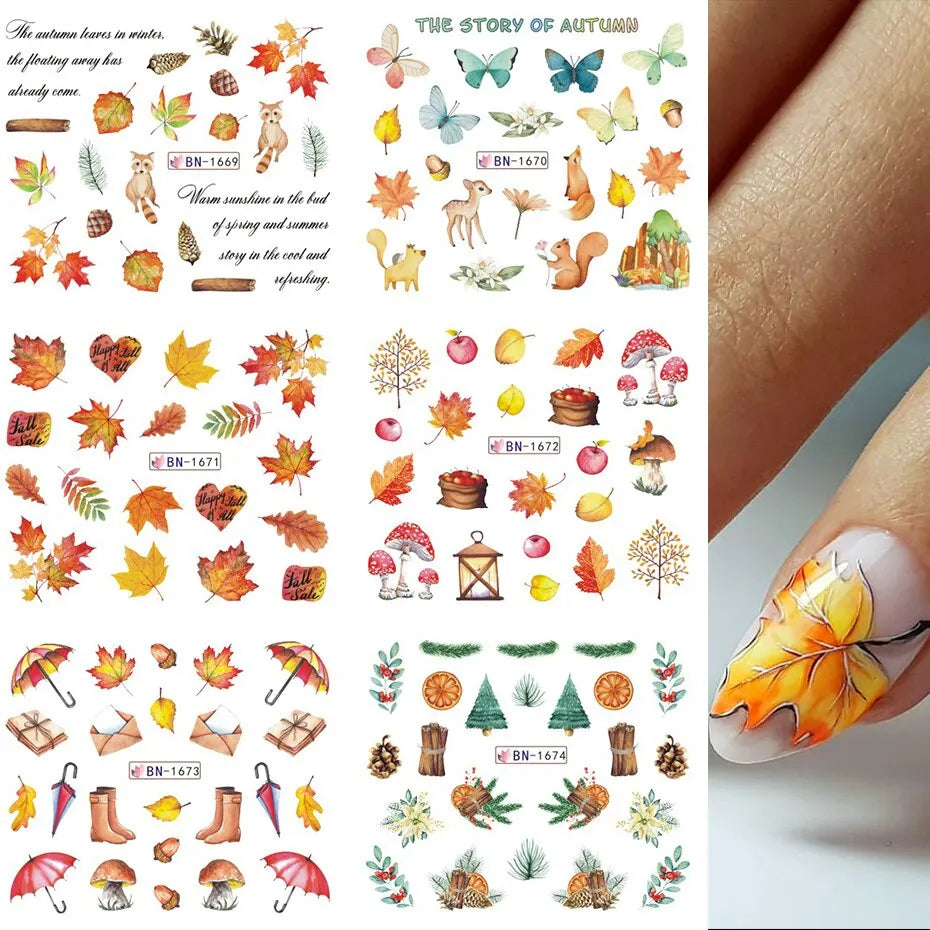 12pcs Fall Gold Maple Leaf Nail Art Water Transfer Stickers Nail Art Stickers P3