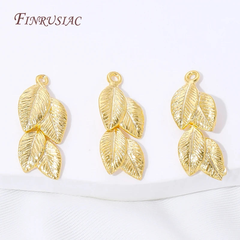 18K Gold Plated Brass Leaf Cluster Charms – DIY Jewelry Connectors Jewelry Making Charms P3