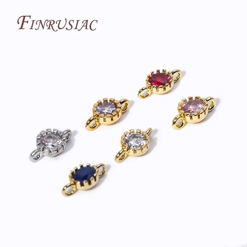 18K Gold Plated Brass Zircon Round Connector Charms – 6 Colors Jewelry Connector Charms P3