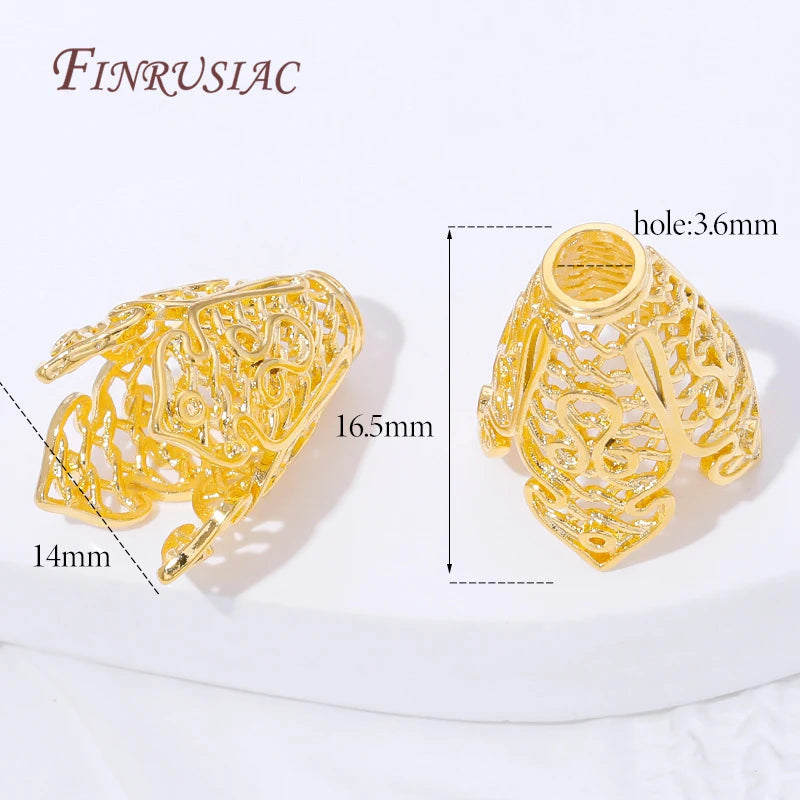 18K Gold Plated Filigree Bead Caps – Hollow Flower Cone Ends Jewelry Bead Caps P3 18K Real Gold Plated 3 pieces