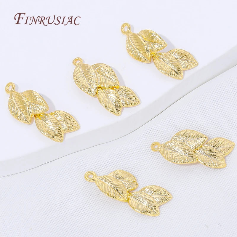 18K Gold Plated Brass Leaf Cluster Charms – DIY Jewelry Connectors Jewelry Making Charms P3