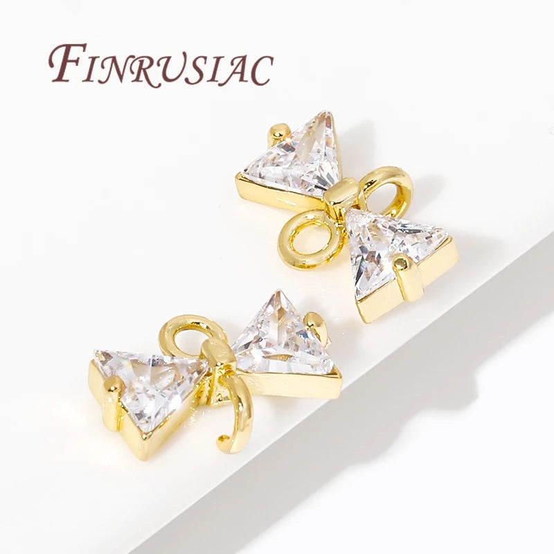 18K Gold Plated CZ Crystal Bowknot Charm Connectors | DIY Jewelry Jewelry Charm Connectors P3