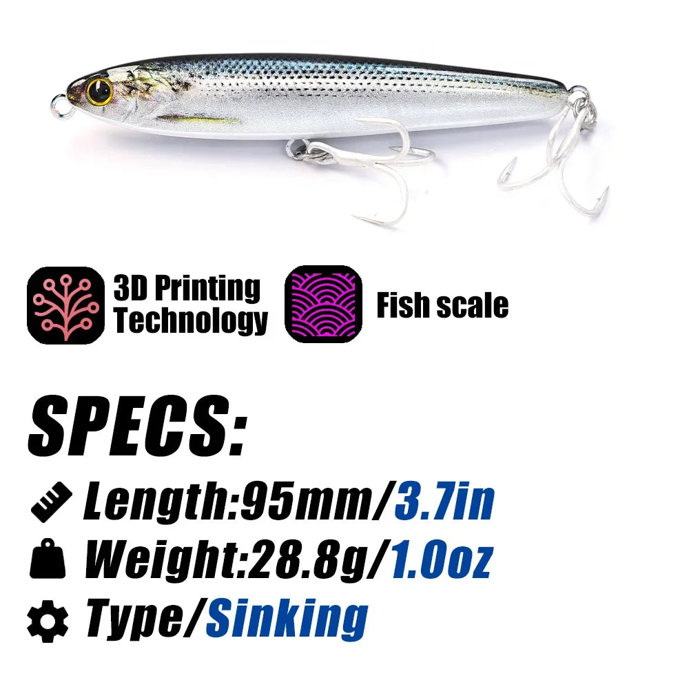 B&U Sinking Pencil Fishing Lure – Swimbait Wobbler Jerkbait Sinking Pencil Lure P3