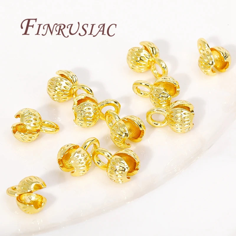 18K Gold Plated Brass Cord Ends 4/5.5mm Clam Shell Crimp Bead Tips Jewelry Findings P3