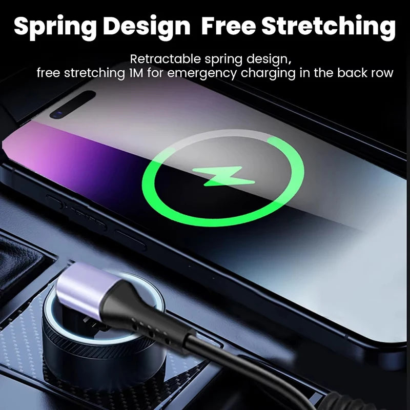 66W USB-C Spring Coil Cable – Fast Charging & Data Transfer USB-C Charging Cable P3