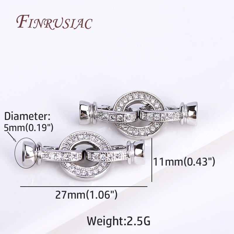 Rhodium Gold Plated Round Connector Clasp – Zircon Necklace DIY Jewelry Clasp Findings P3 Rhodium Plated 2 Pieces