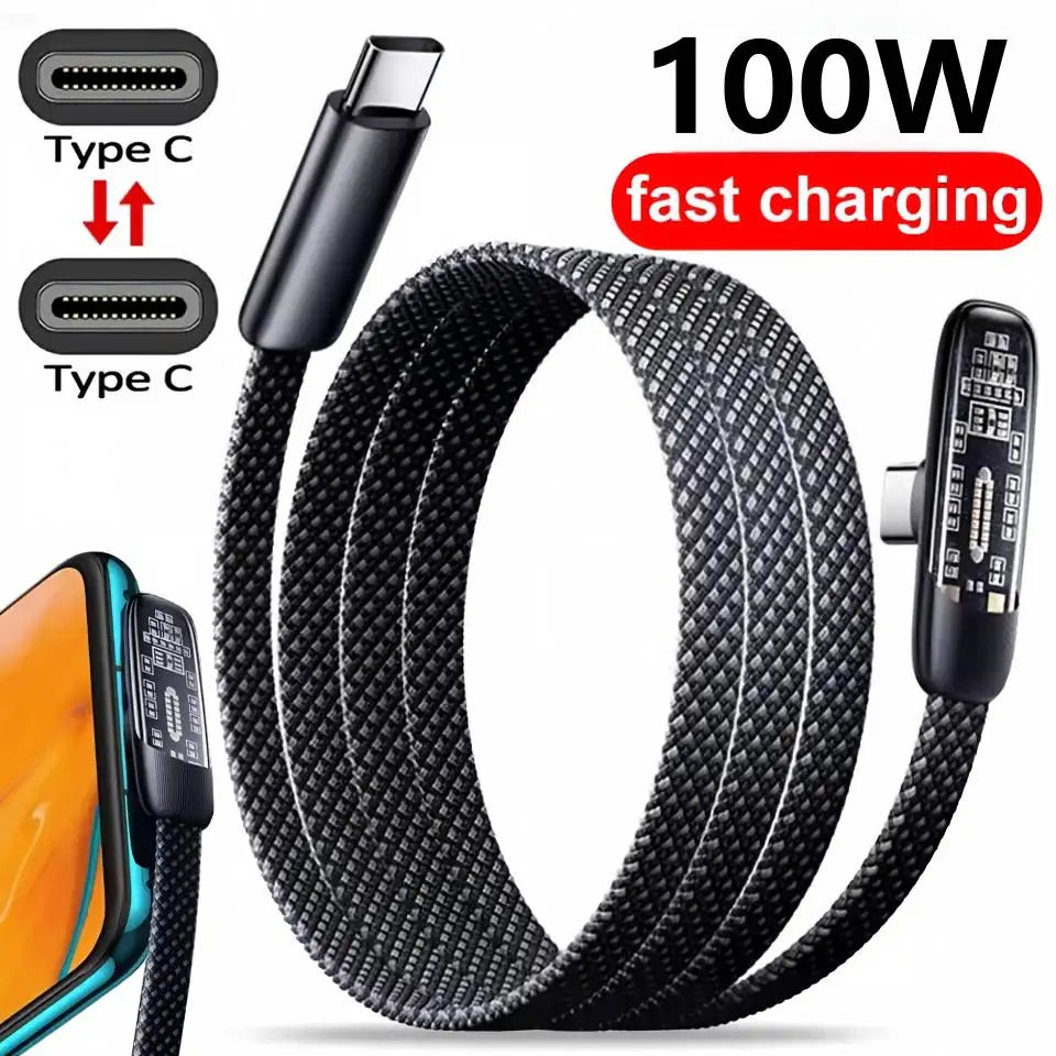 100W USB-C Right-Angle Fast Charge Cable 6A Braided – Samsung iPad USB-C Charging Cable P3