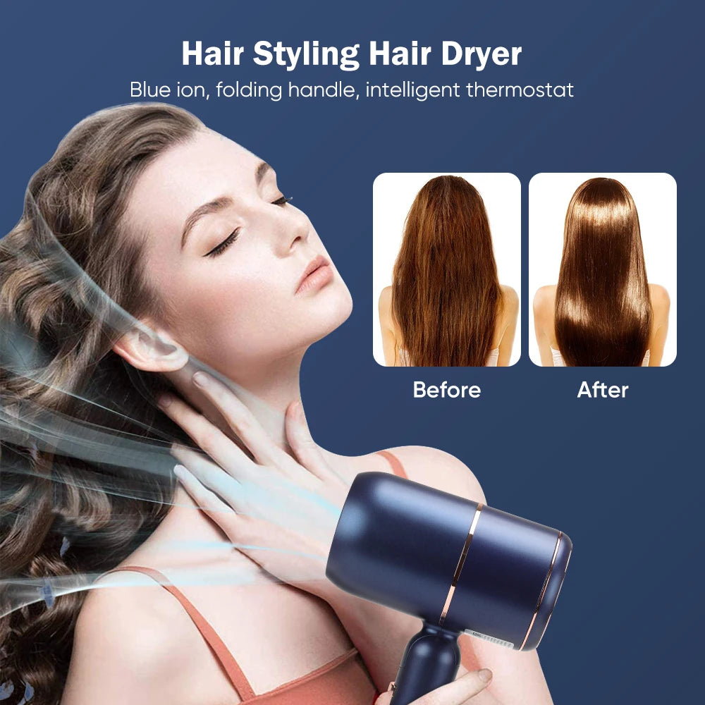 Professional 2000W Foldable Ionic Hair Dryer – Low Noise Black Hair Dryer P3