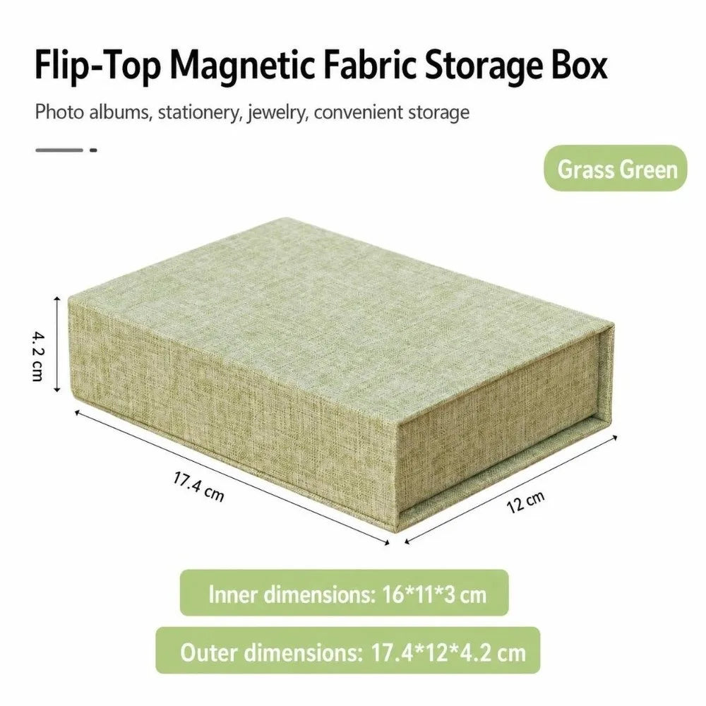 Linen Fabric Photo Storage Box – Flip Lid & Magnetic Close Fabric Storage Box P3