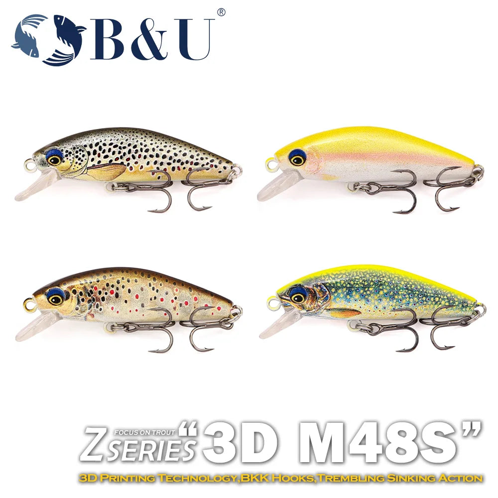 B&U Trout Sinking Minnow Lure Set – Jerkbait Crankbait 3/4pc Fishing Lure Set P3