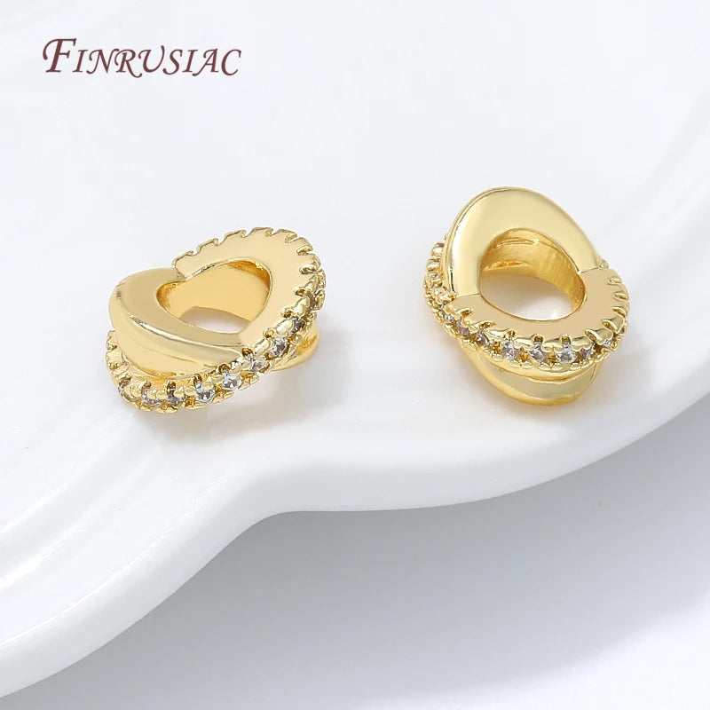 18K Gold Plated Oval Hollow CZ Spacer Beads | DIY Jewelry CZ Spacer Beads P3