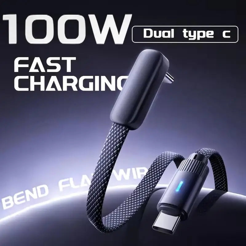 100W 90° Dual USB-C Fast Charging Cable | Flat 5A Design USB-C Charging Cable P3
