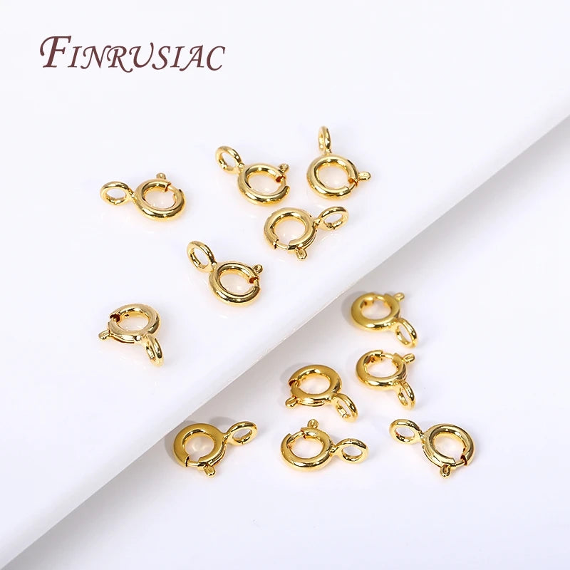 18K Gold Plated Brass Spring Ring Clasp & Open Ring 5–7mm Jewelry Clasp Findings P3