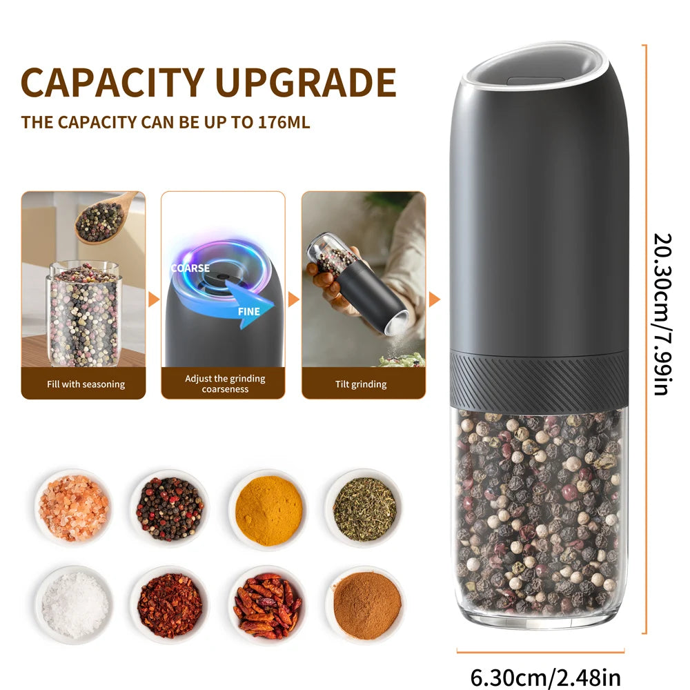 CLITON Electric Salt & Pepper Grinder Set – Gravity Sensing Electric Spice Grinder P3