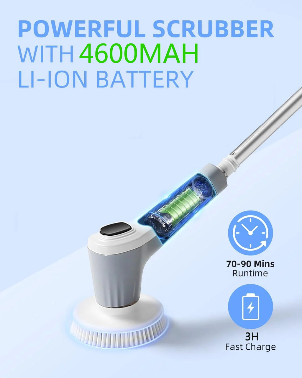 Electric Spin Cleaning Brush | Spray, Cordless, IP68, Interchangeable Electric Cleaning Brush P3