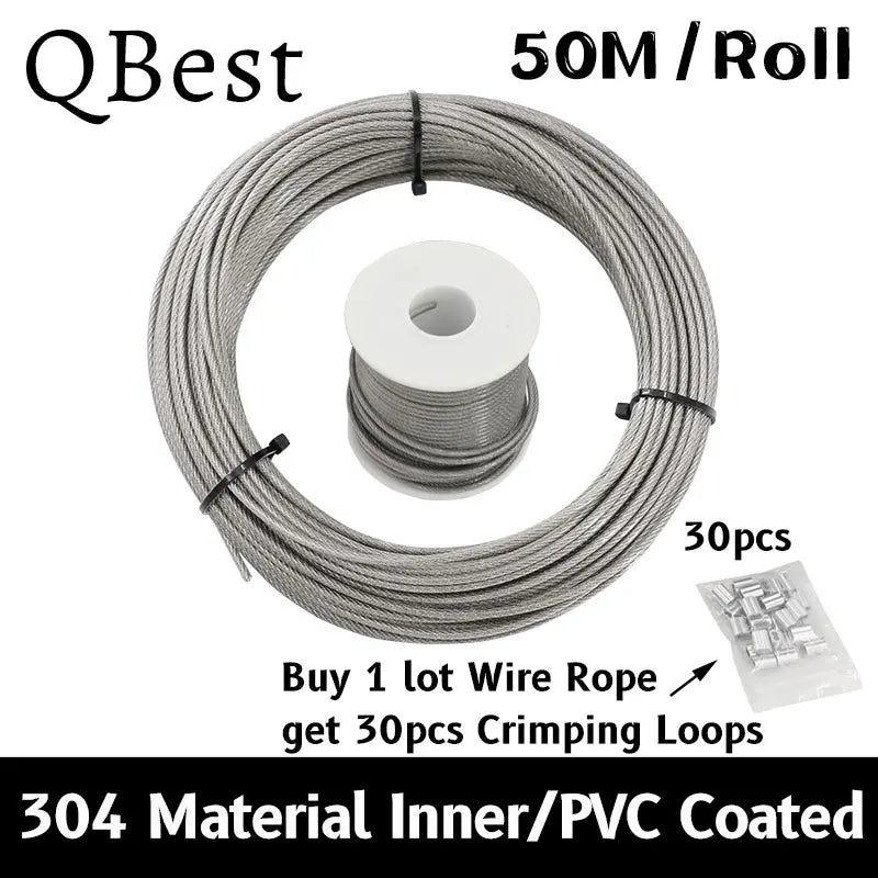 50M PVC Coated 304 Stainless Steel Wire Rope – 7x7 Cable Wire Rope Cable P3