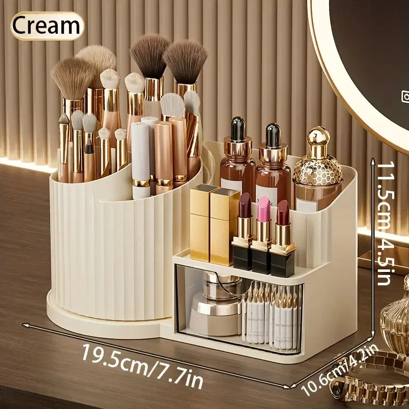 360° Rotating Makeup Organizer with Brush Holder & Drawer Makeup Organizer P3