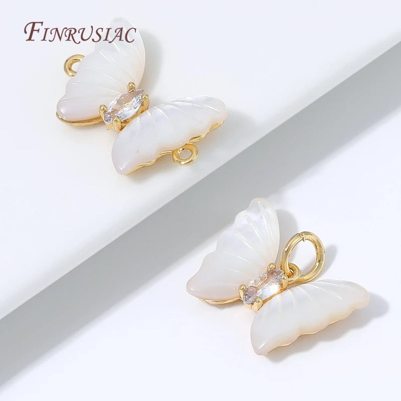 18K Gold Butterfly Connector Charms – Shell Zircon DIY Findings Jewelry Findings P3