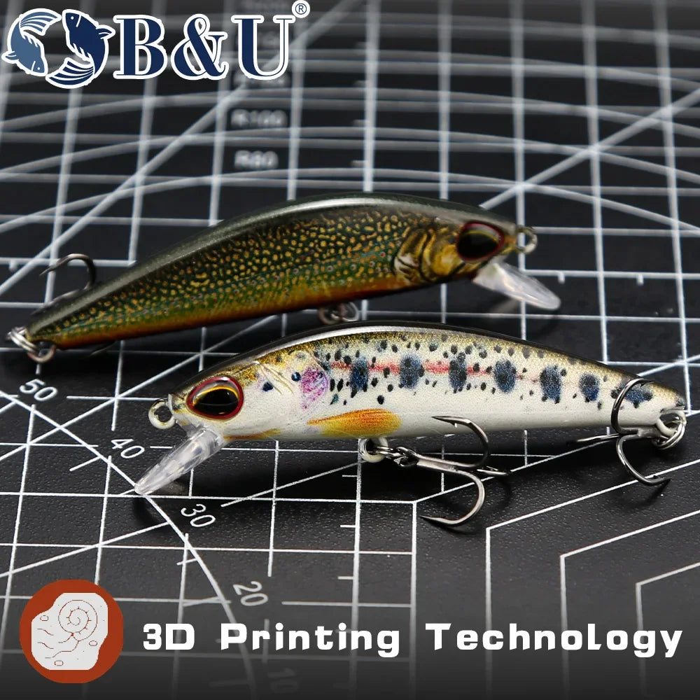 B&U 62mm Sinking Minnow Jerkbait – Trout Perch Bass Lure Sinking Minnow Lure P3