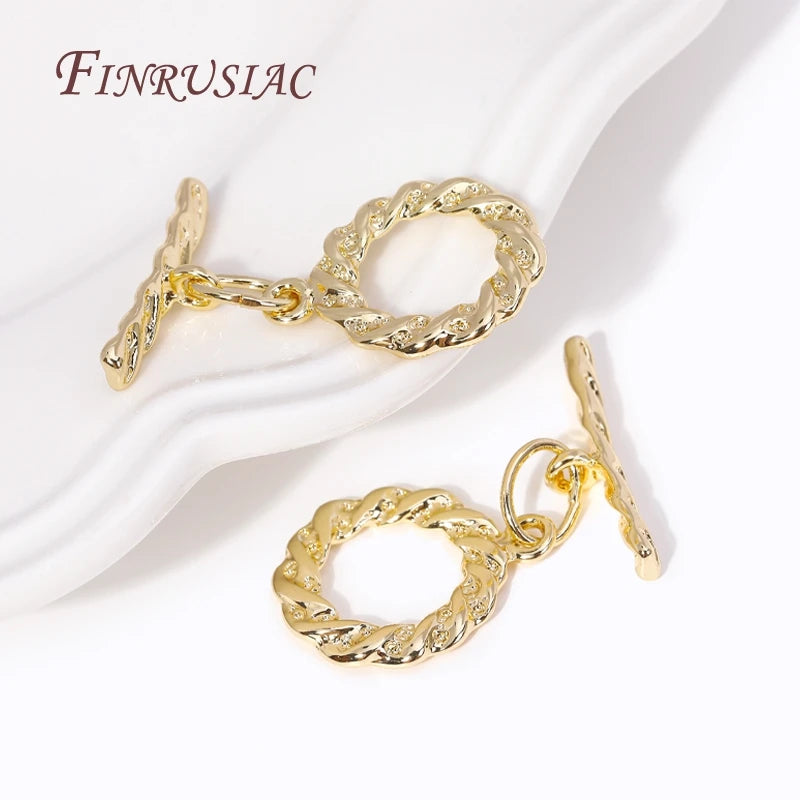 18K Gold Plated Brass Twist Round Toggle Clasp for DIY Jewelry Jewelry Toggle Clasp P3