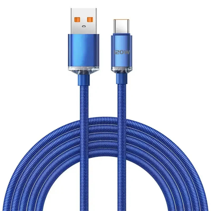 120W 6A USB-C Fast Charging Braided Cable – Xiaomi Huawei Samsung USB-C Charging Cable P3 Blue 2m