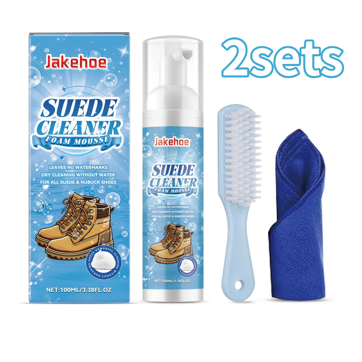 JAKEHOE Suede & Leather Shoe Cleaner Foam Kit 100ml Shoe Cleaning Kit P3 2sets