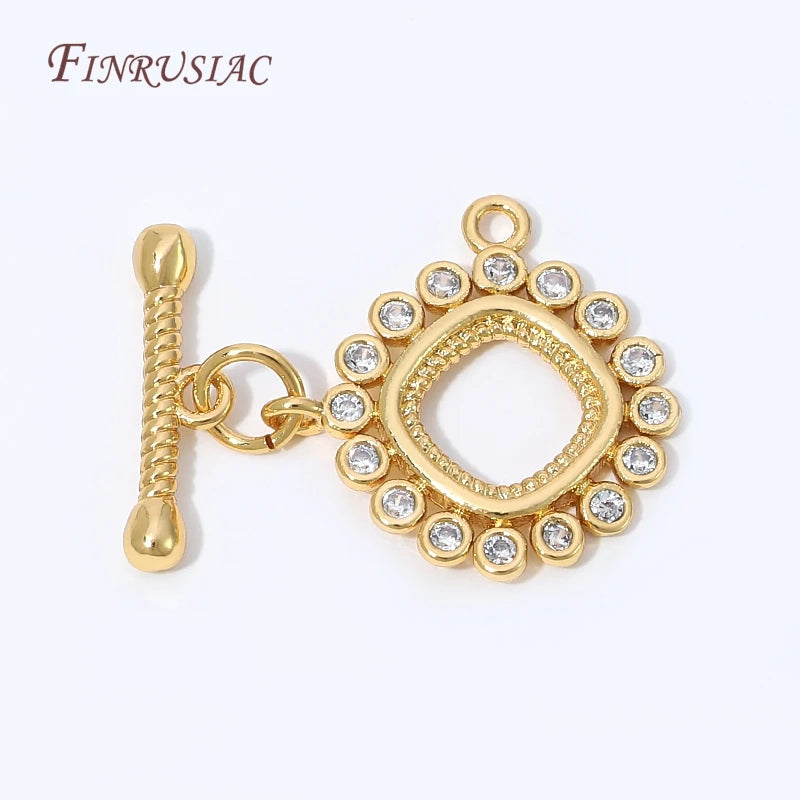 18K Gold Plated OT Toggle Clasp with Zircon Square Charm Jewelry Clasp Finding P3