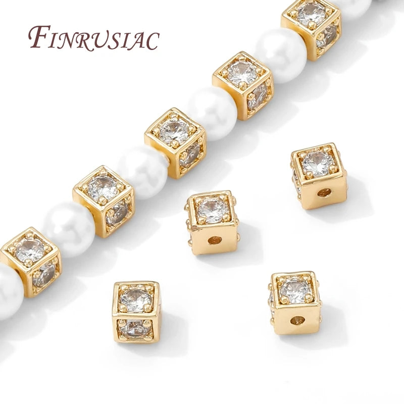 18K Gold Plated 5mm Square Zircon Spacer Beads – DIY Jewelry Jewelry Making Beads P3