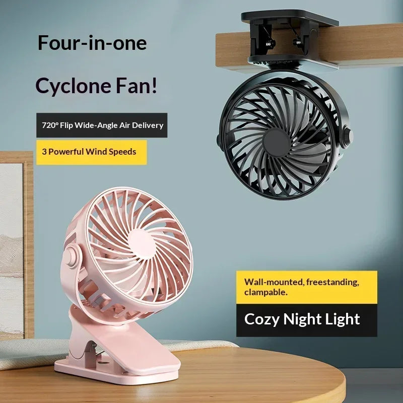 Portable USB Clip Fan 720° Rotatable with Night Light – 3 Speeds Portable Clip Fan P3
