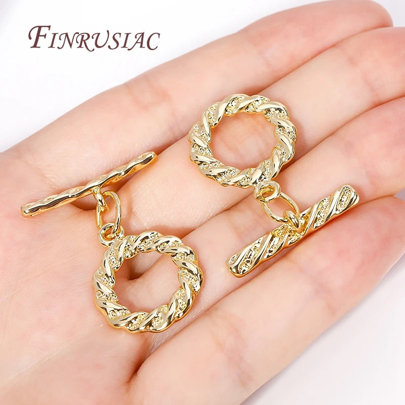 18K Gold Plated Brass Twist Round Toggle Clasp for DIY Jewelry Jewelry Toggle Clasp P3