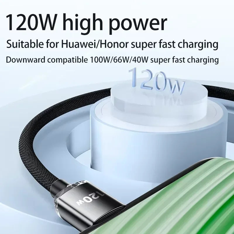 120W 6A USB-C Fast Charging Braided Cable – Xiaomi Huawei Samsung USB-C Charging Cable P3